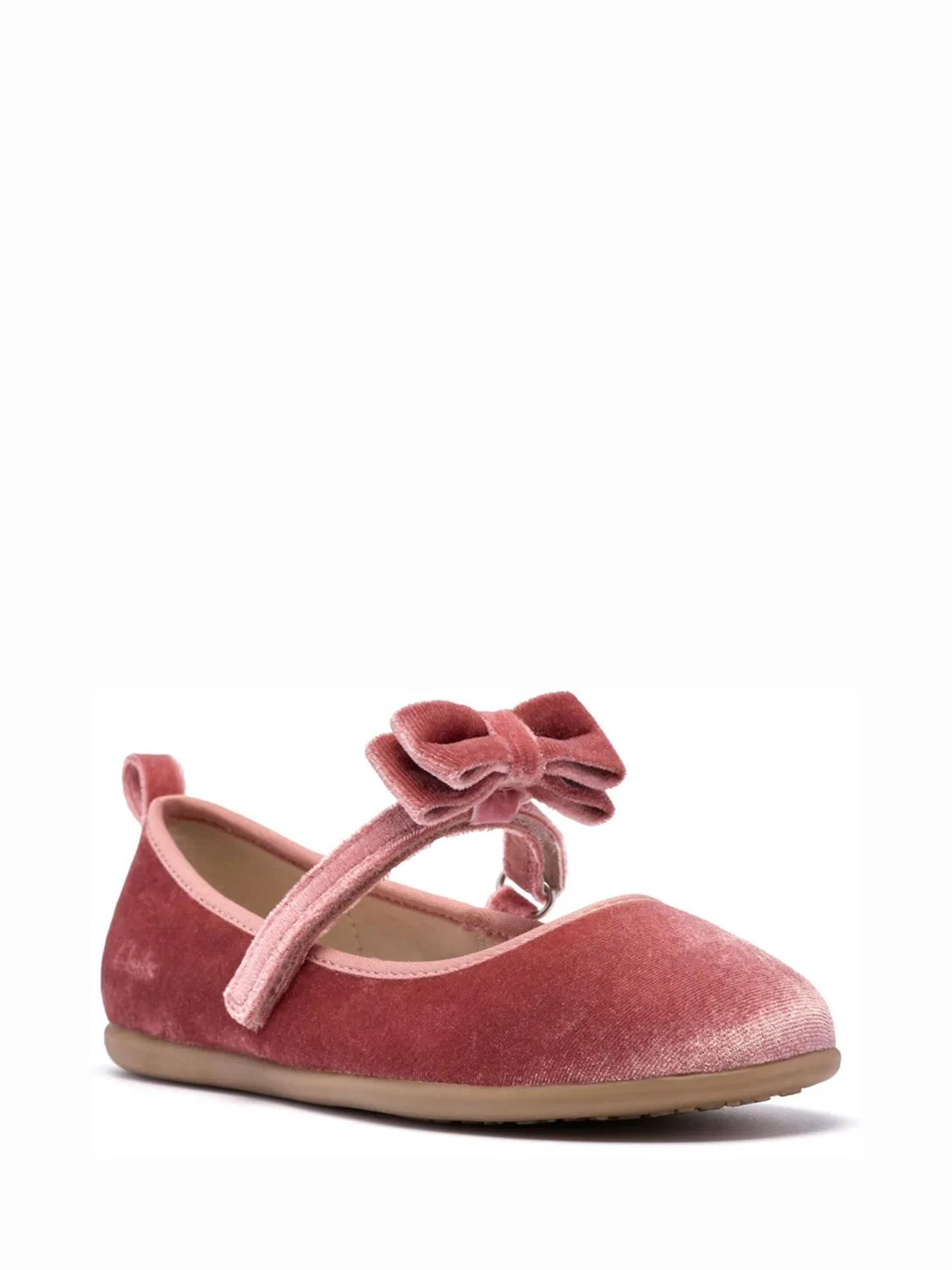 Туфли балетки Clarks Charm Bow, розовый велюр, съемный бант — фото 3