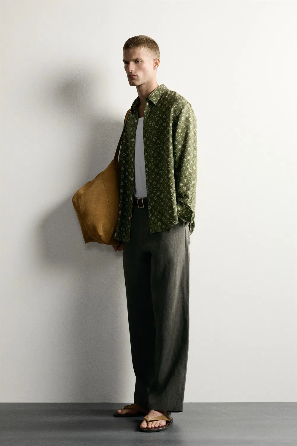 Свободная рубашка с цветочным принтом ZARA, Mid-green — фото 4