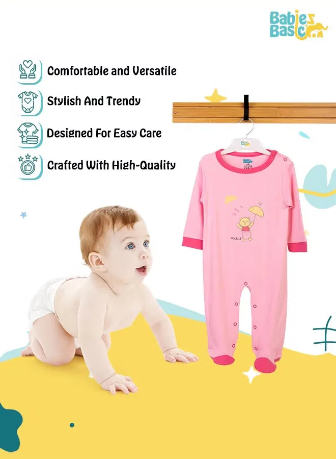 Боди-комбинезон с принтом с длинным рукавом Babies Basic, розовый — фото 3