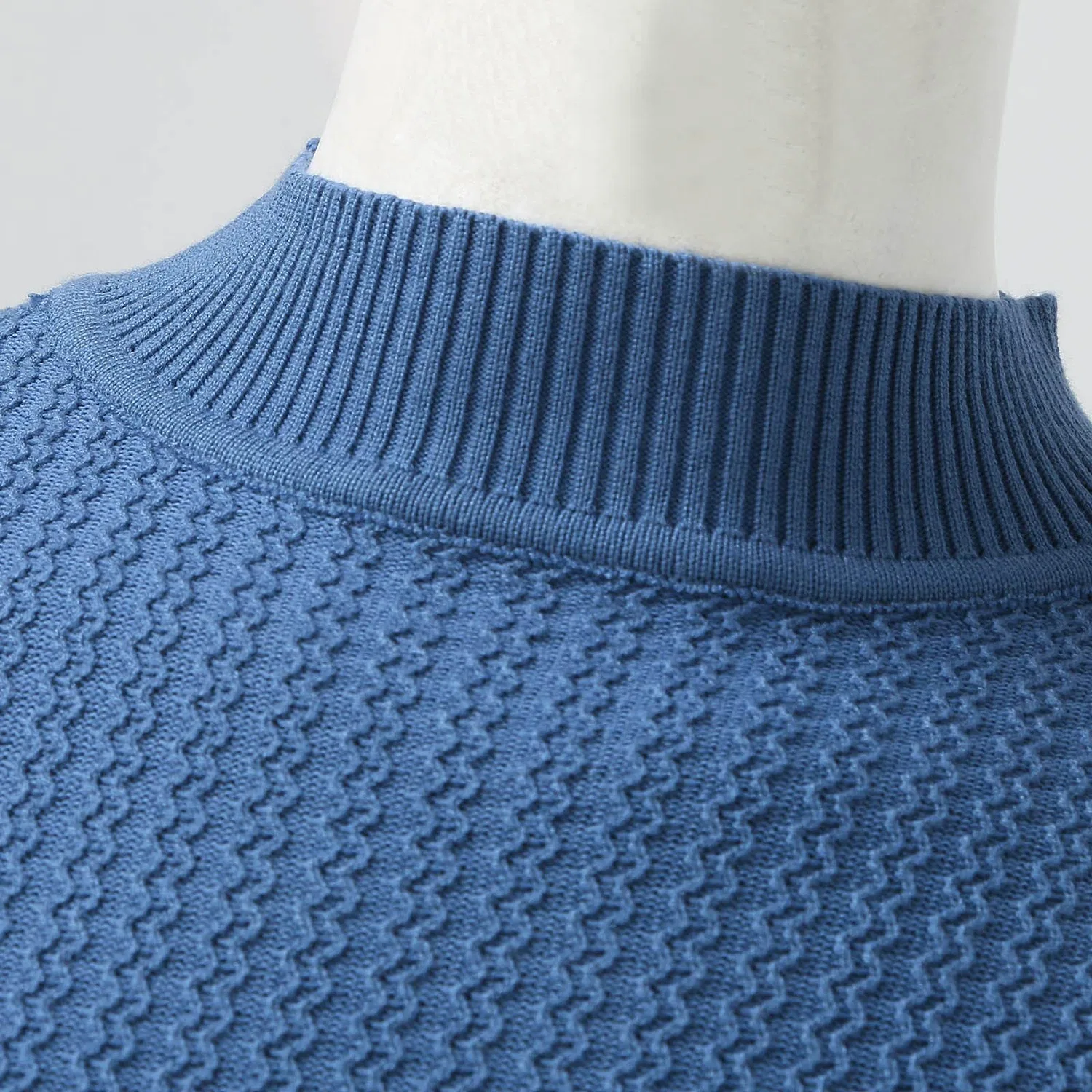 Мужская термобельевая футболка с высоким воротом, Blue Mock Neck Tops for Men — фото 3