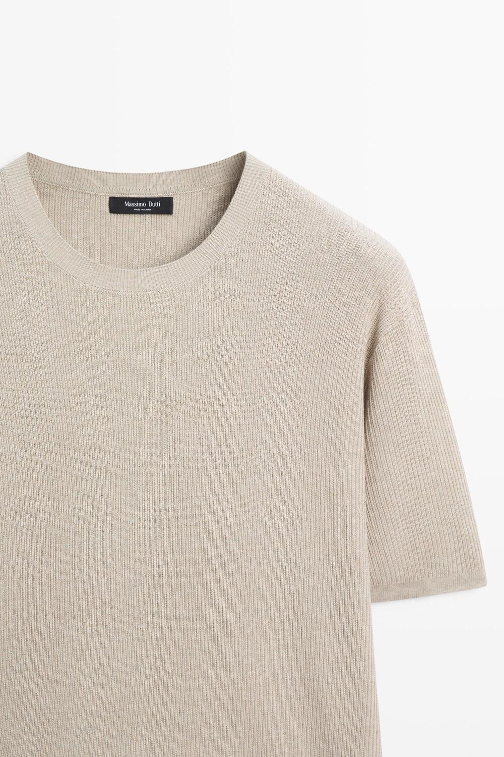 Свитер Massimo Dutti Short Sleeve Knit Cotton Blend, бежевый — фото 4