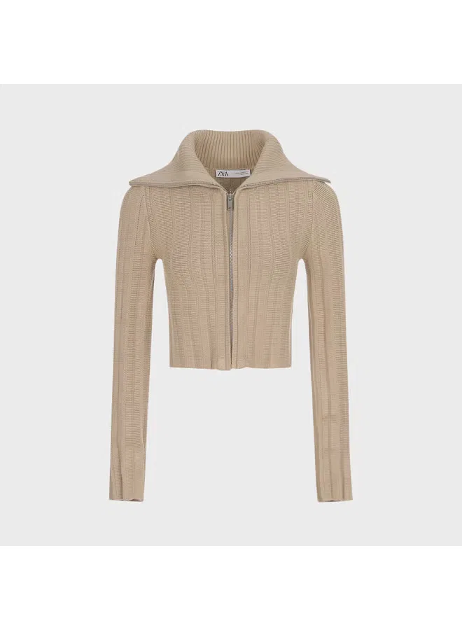 Кардиган с длинным рукавом и V-образным вырезом Zara, хаки — фото 2