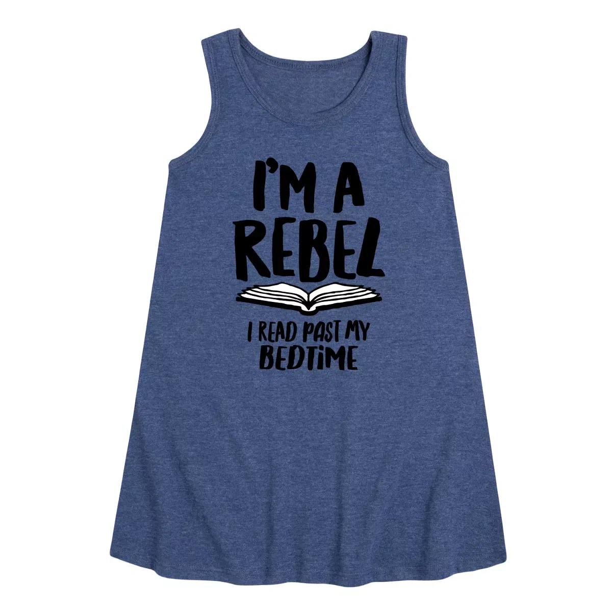 Детское платье-трапеция без рукавов Rebel Read Past Bedtime Instant Message, Heather Navy