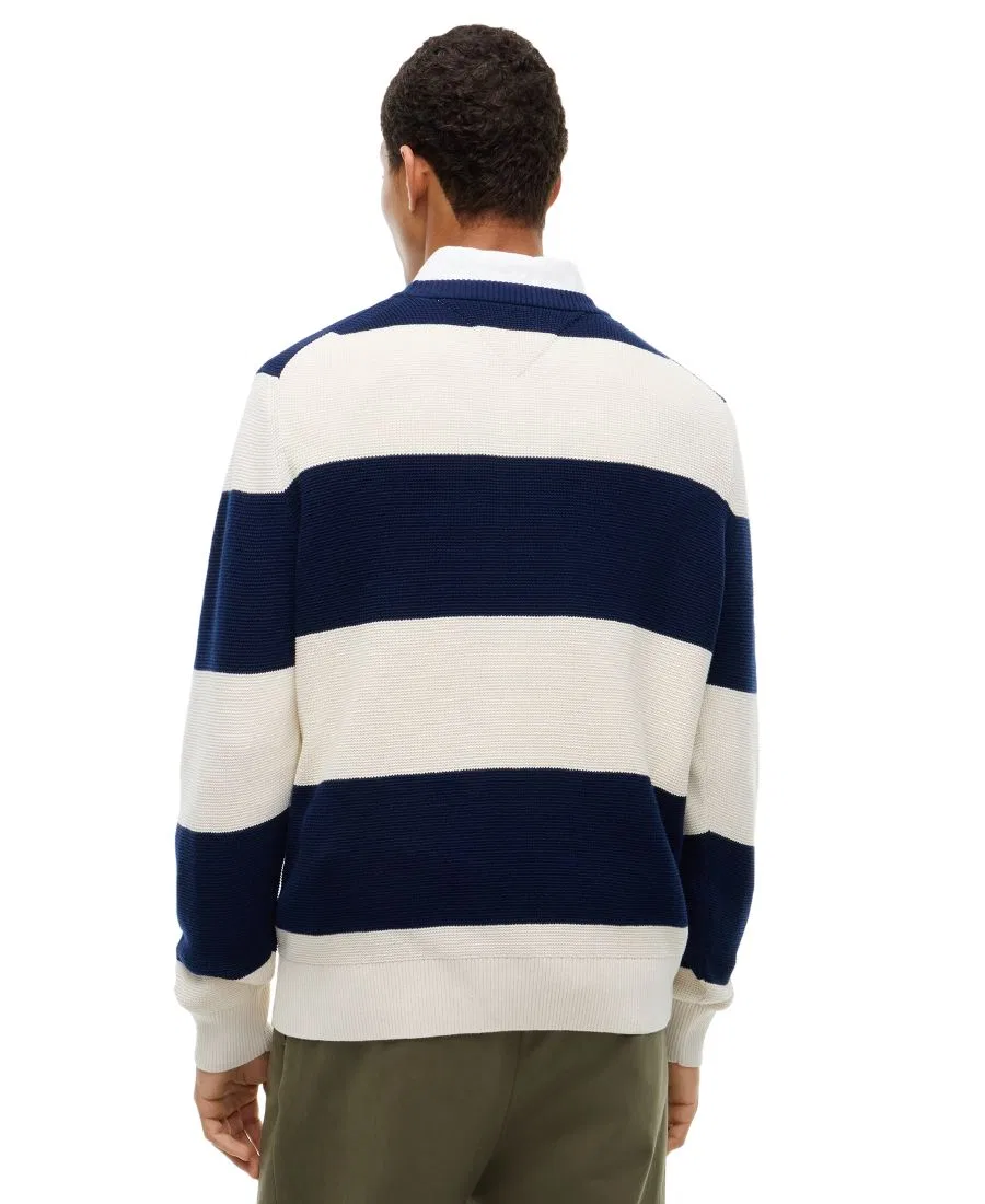 Свитер из ваффли с графичным принтом, модель Waffle Cotton Graphic Tommy Hilfiger, Carbon Navy/Ivory Petal — фото 4