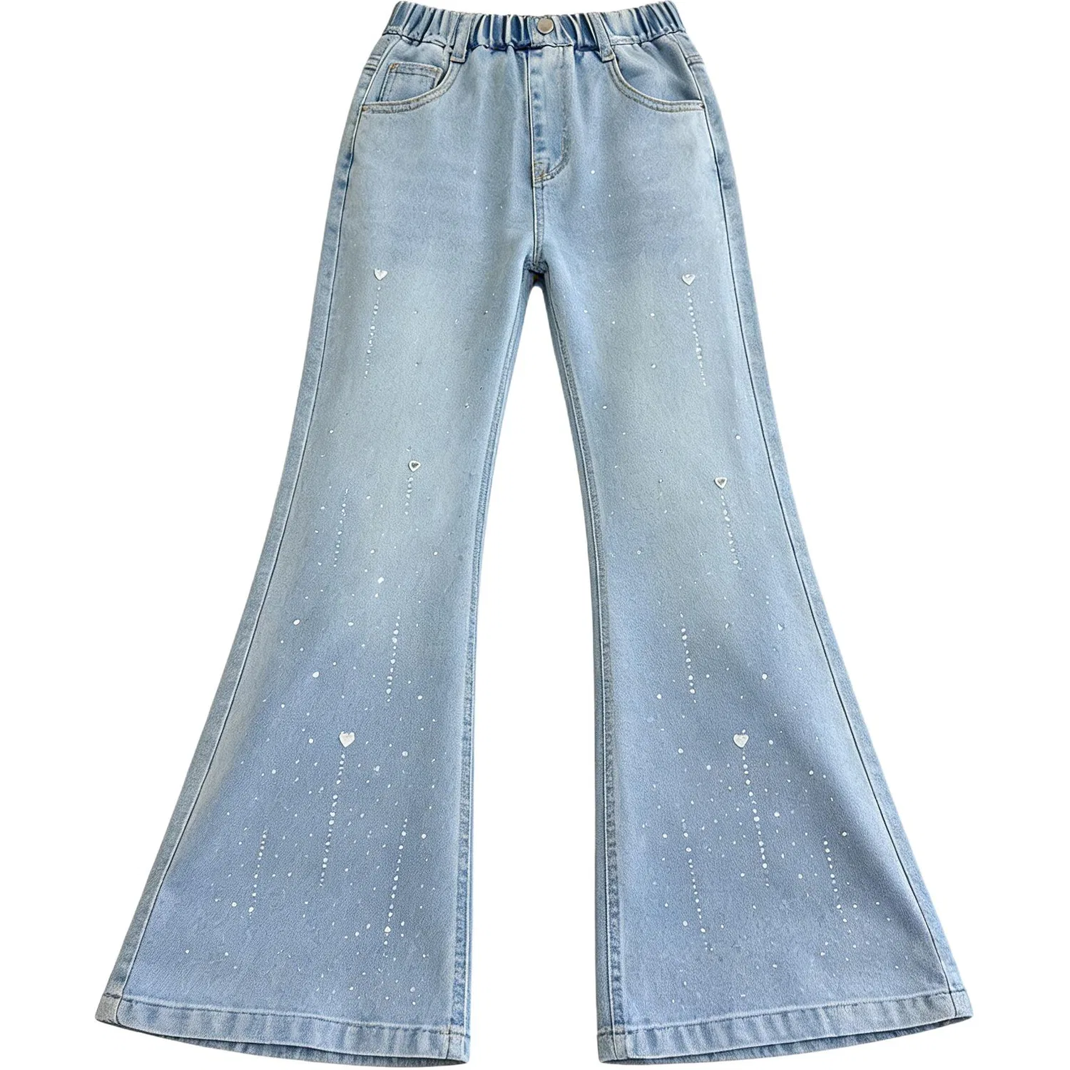 Детские джинсы с принтом сердца и стразами Light Blue YALU