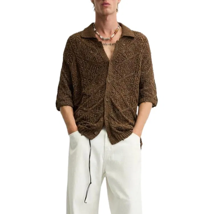 Мужская рубашка с отложным воротником Brown ZARA, Brown — фото 4