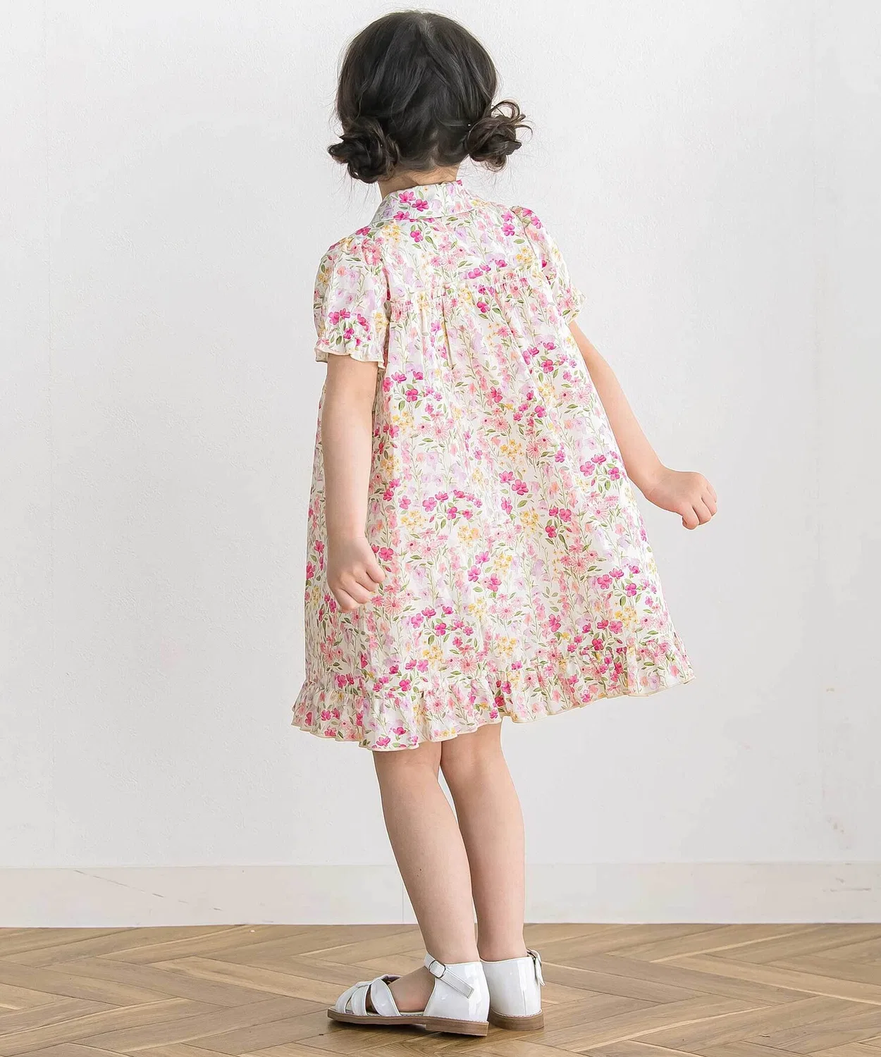 Детское платье для девочек с принтом, полурукав, модель Flower Print BeBe Petits Pois Vert, Pink — фото 2