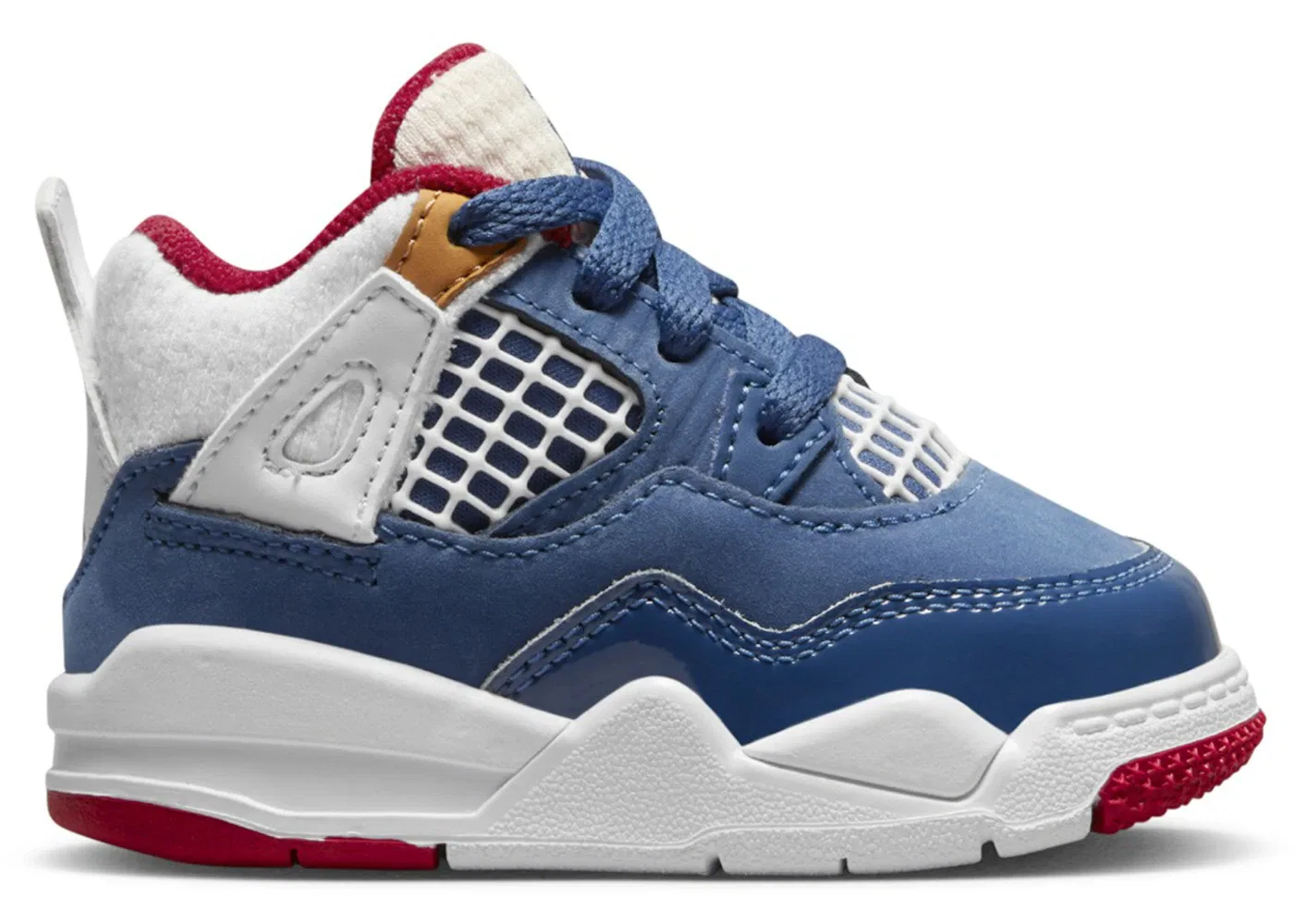Детские кроссовки с принтом Jordan 4 Retro Jordan, French Blue/White/Gym Red/Pearl White