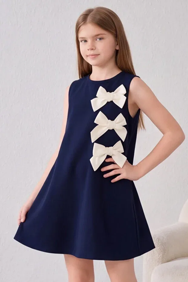 Детское платье для девочек с коротким рукавом Fesshera Kids, Navy Blue — фото 4