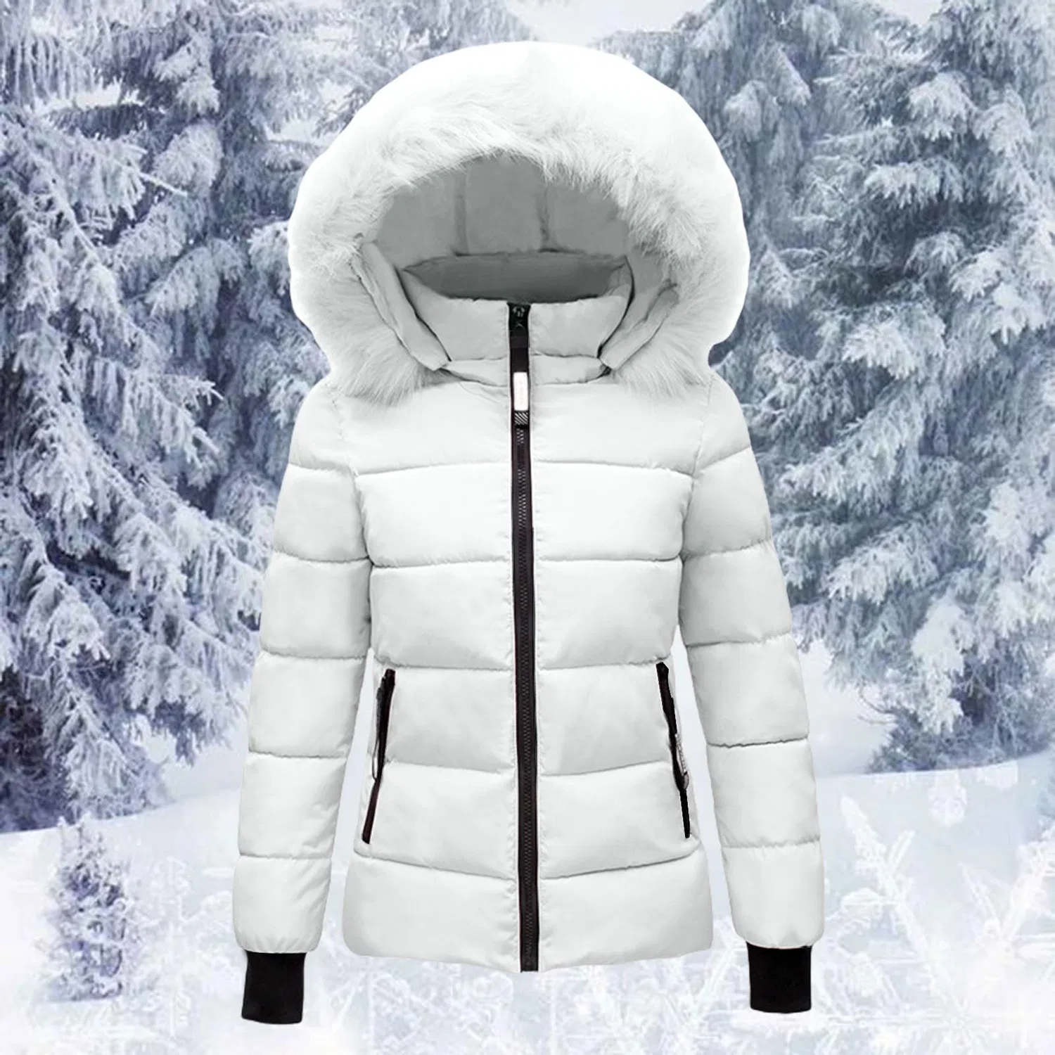Женская стеганая куртка с капюшоном Winter Down Jackets, bianco — фото 2