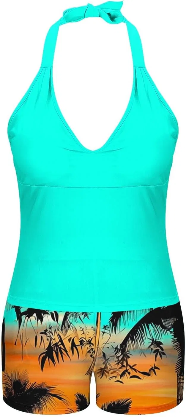 Женский танкини с шортами, градиентный набор Plus Size, Blue — фото 3