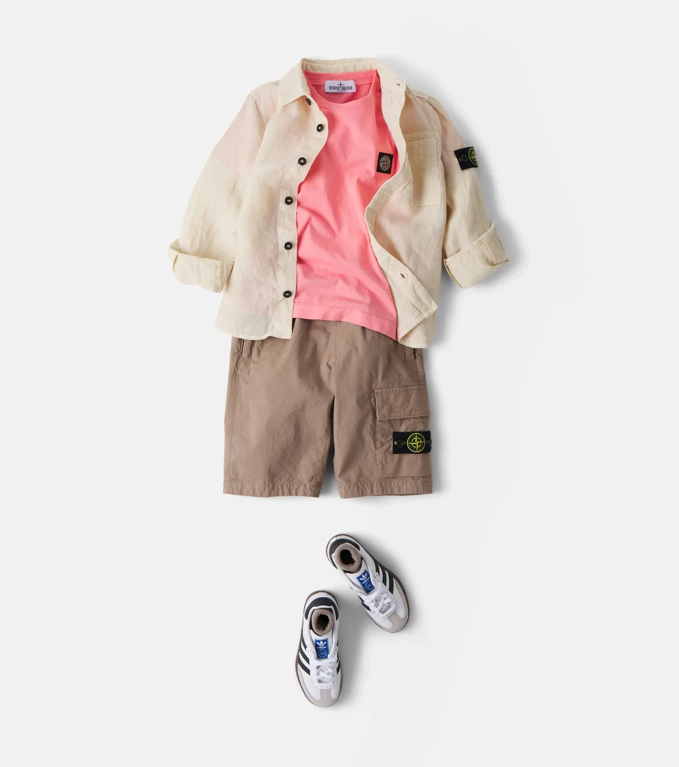 Льняная рубашка с длинным рукавом Stone Island Junior, бежевый — фото 2