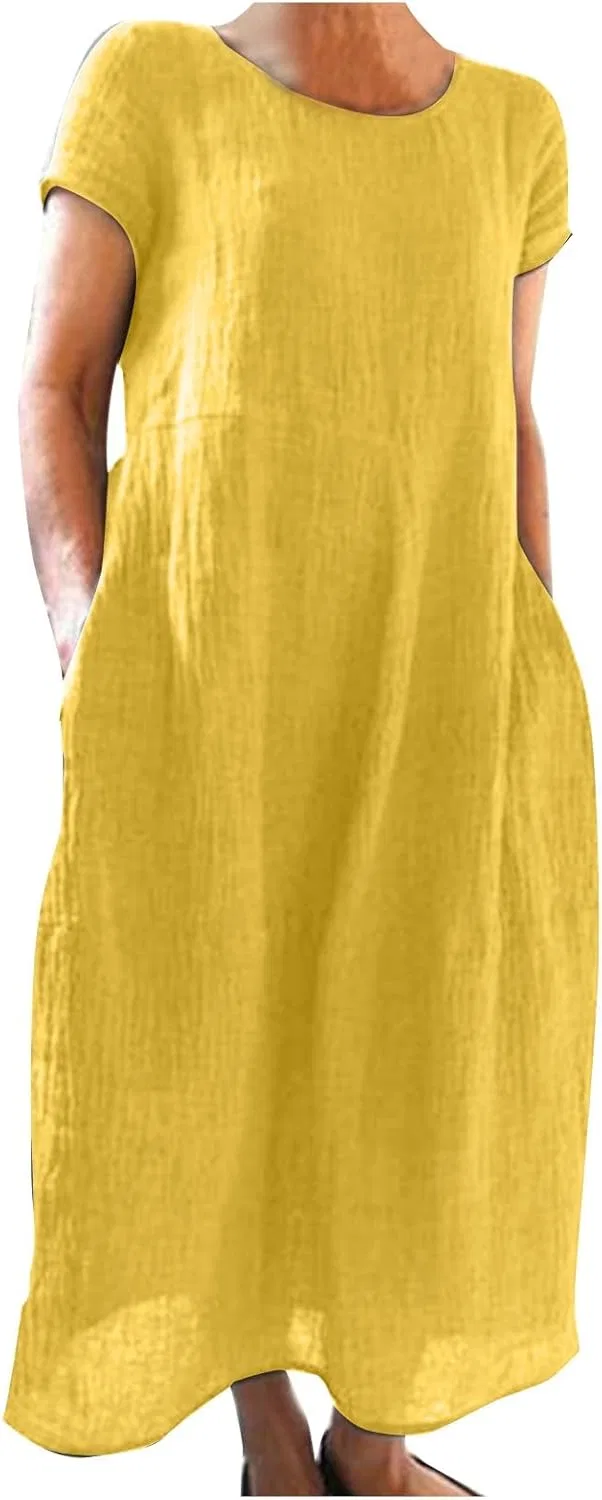 Женское повседневное платье свободного кроя с коротким рукавом, Yellow