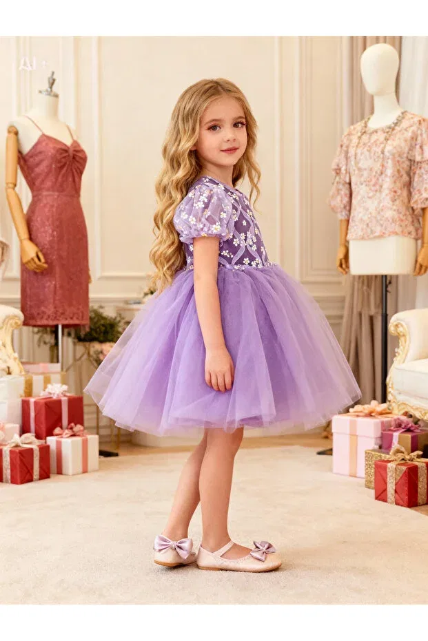 Детское платье-пачка для девочек с воздушным рукавом Daisy puffy tulle dress Lunas Tekstil, Lilac