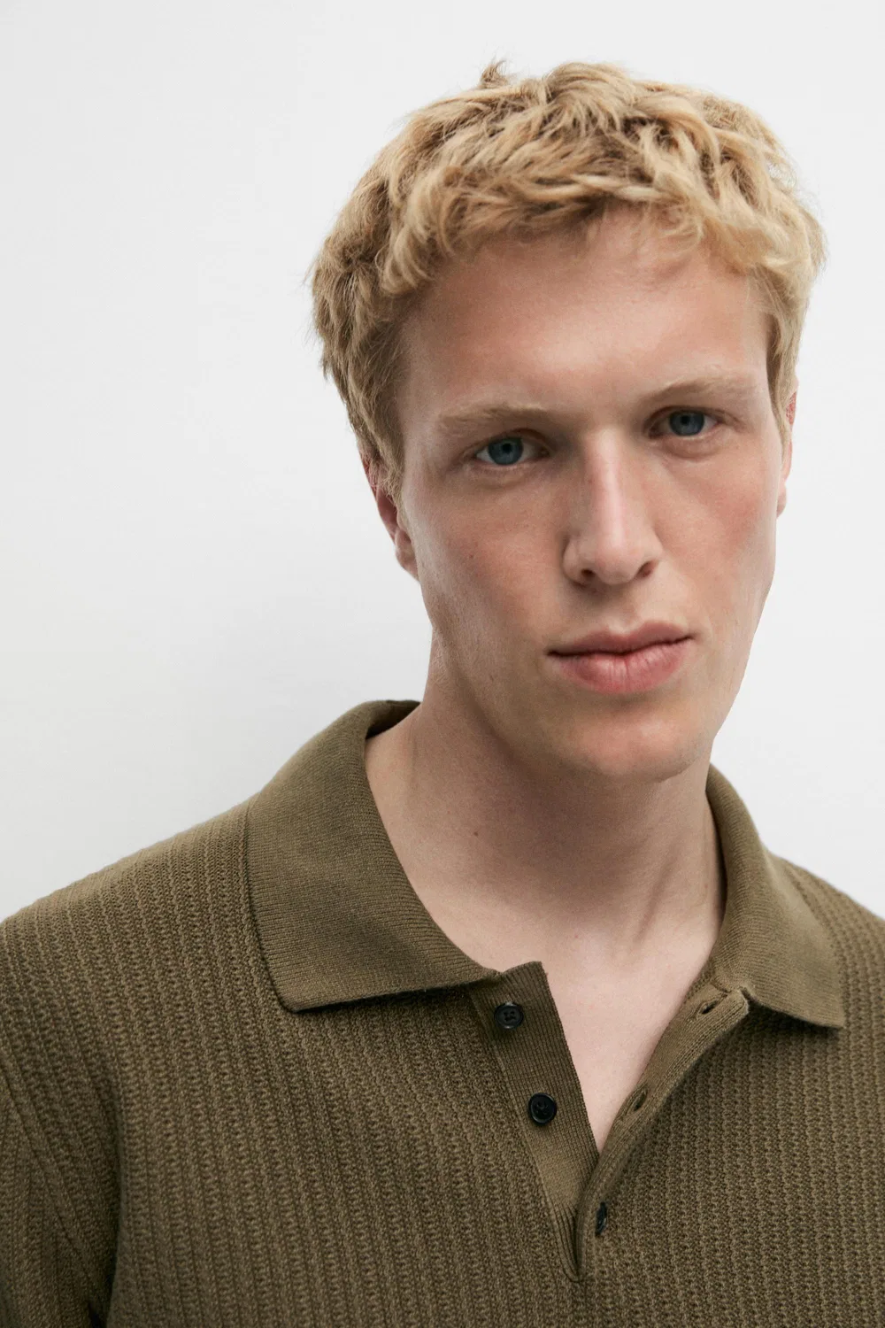 Поло из 100% хлопка, фактурная вязка Massimo Dutti, хаки — фото 4