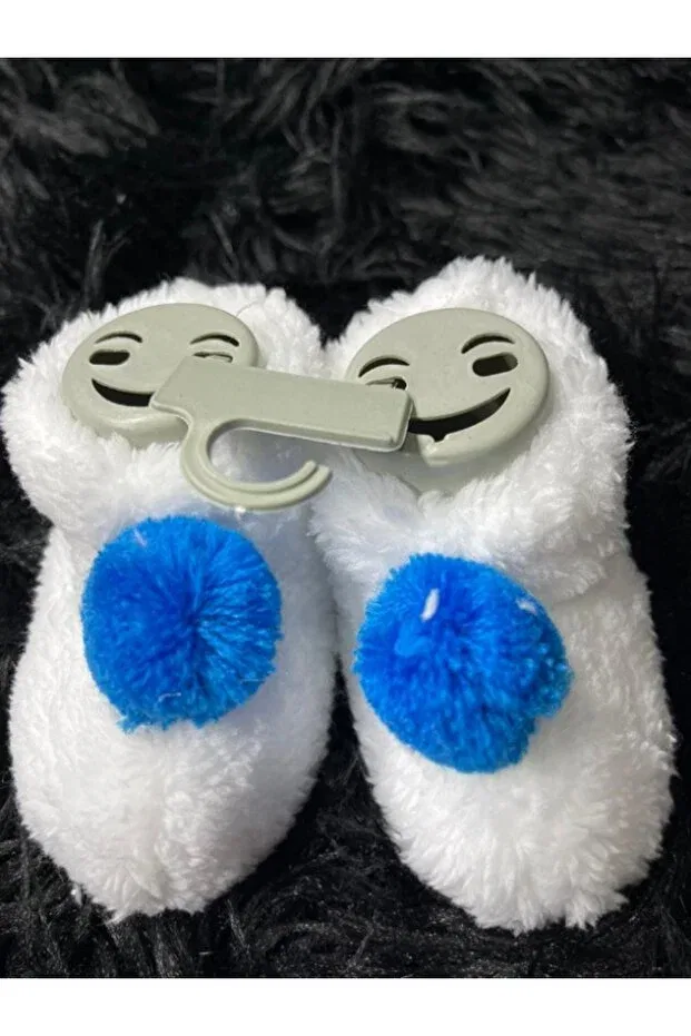 Детские тапочки-носочки с помпонами First Step Baby Girl And Boy Plush Pompom Casso, White Blue