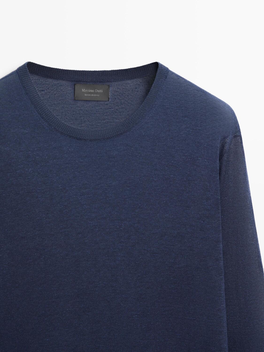 Джемпер Massimo Dutti Linen And Cashmere Knit Crew Neck, темно-синий — фото 4