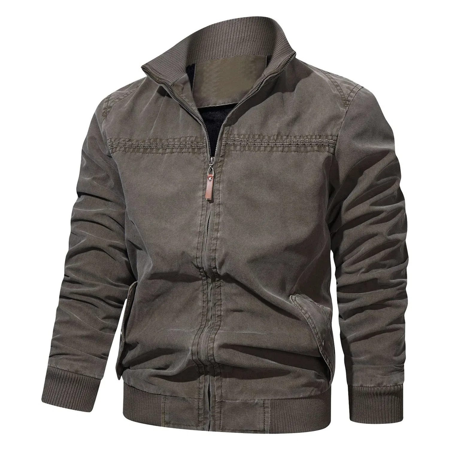 Мужская куртка из экокожи с воротником-стойкой Retro Winter Jacket, zzzz03-coffee