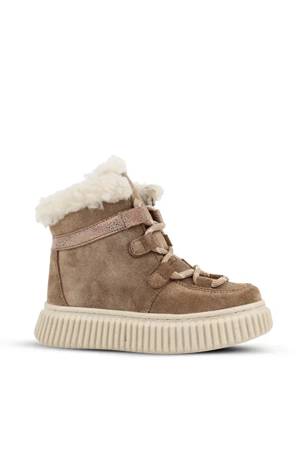 Детские ботинки для девочек на плоском ходу с мехом Adia nubuck plush fur Kids A More, Sand