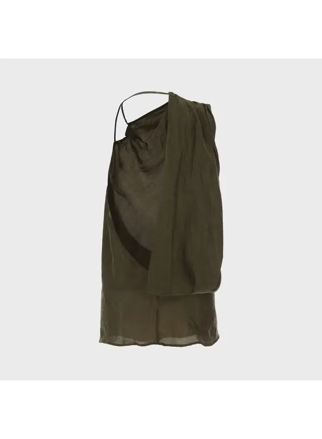 Топ без рукавов с открытой спиной асимметричный на бретелях Zara, темно-оливковый — фото 3