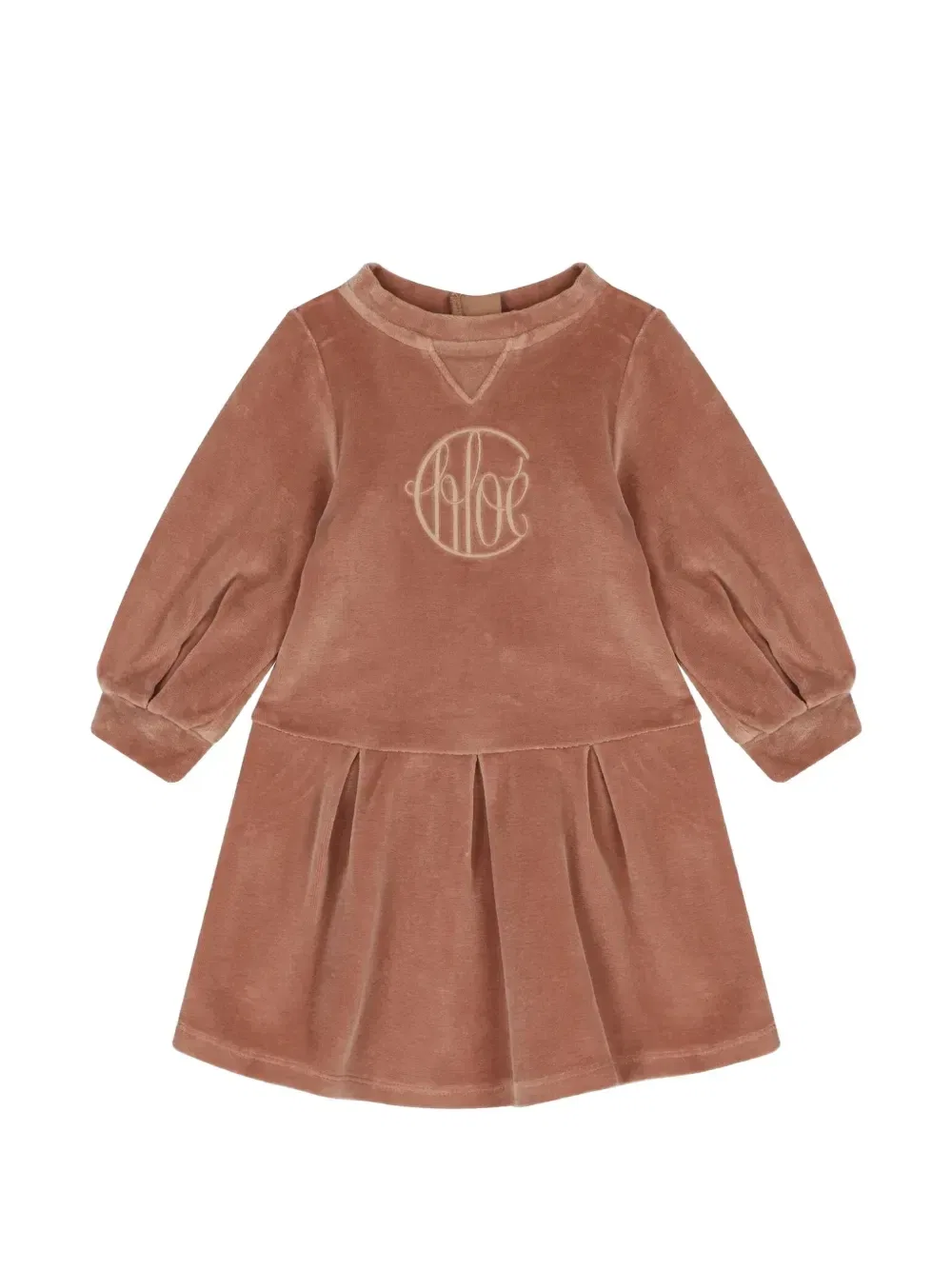 Плиссированное платье с вышивкой логотипа Chloé Kids, коричневый