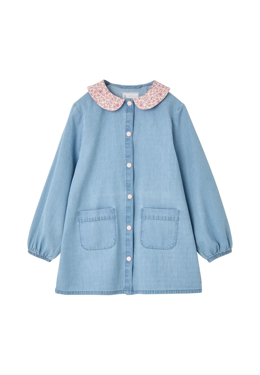 Mädchen malkittel mit bubikragen chambray - джинсовое платье Vertbaudet, Jeansblau — фото 2