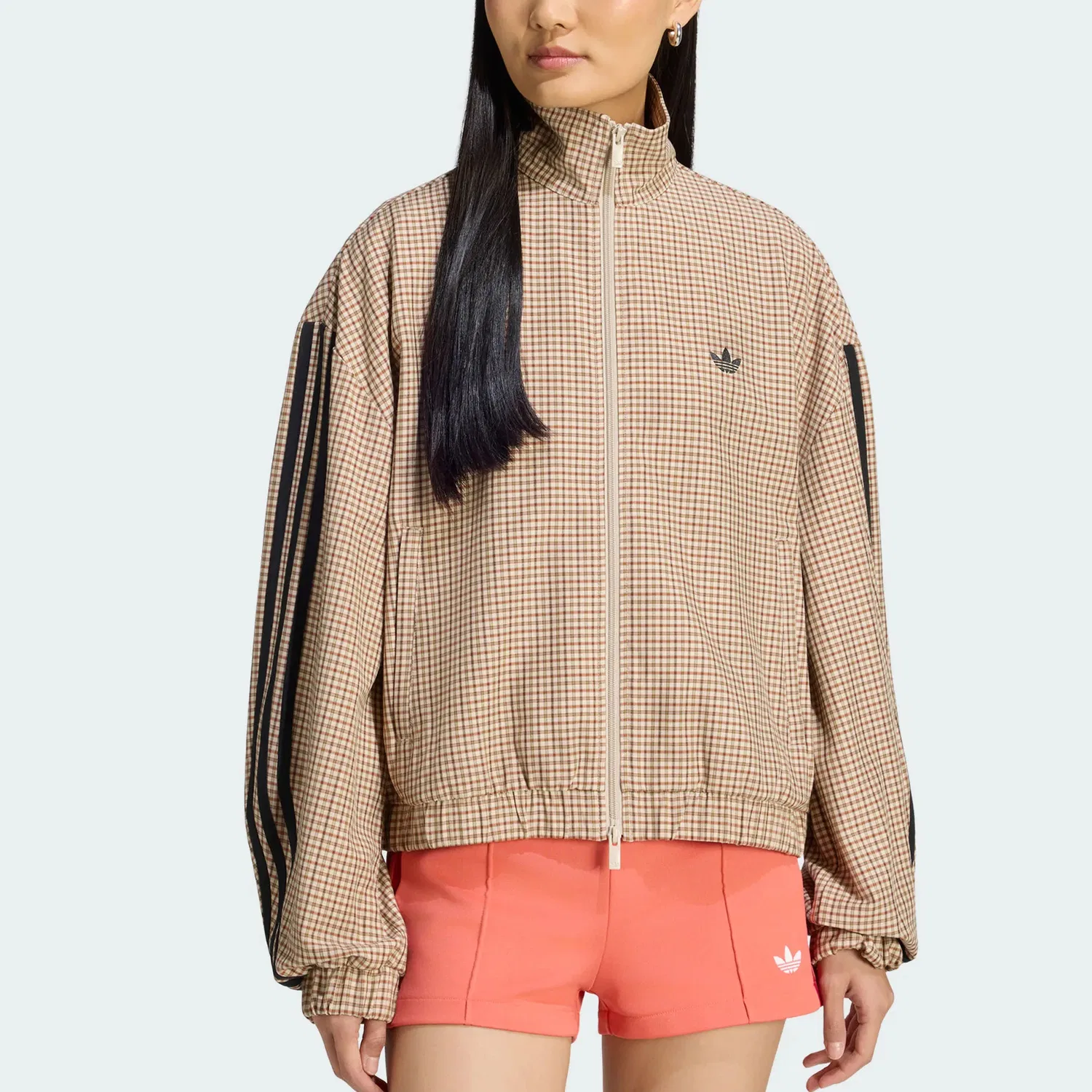Женская куртка с воротником-стойкой Adidas Originals, Flax Crystal Brown/Aurora Brown/Green/Vermilion — фото 4