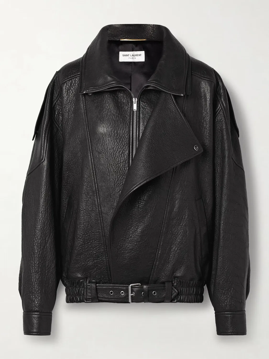 Объемная куртка из фактурной кожи Saint Laurent, черный