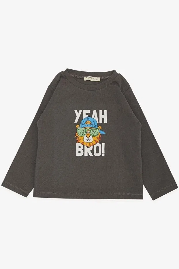 Детская футболка с длинным рукавом с принтом Cool Lion Breeze, Smoke Grey — фото 2