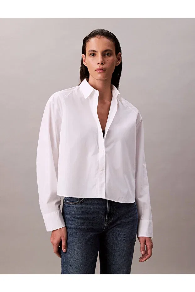 Женская хлопковая рубашка с длинным рукавом Calvin Klein, White — фото 2