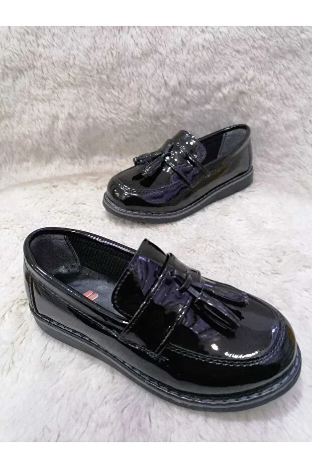 Детские туфли для мальчиков без шнурков Tasseled loafer (corcik) Özgür Kids, Black Rugan — фото 3