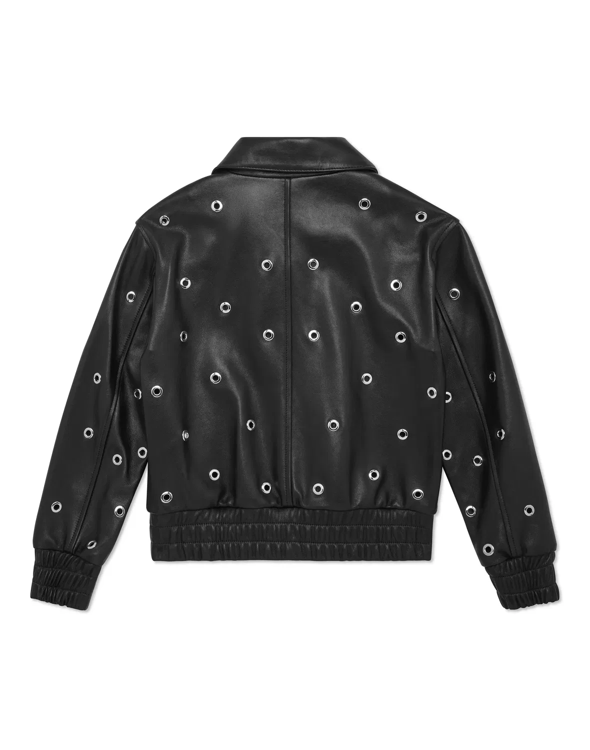 Детская кожаная куртка-бомбер с люверсами Cropped Leather Bomber LS Eyelet PHILIPP PLEIN, черный — фото 2