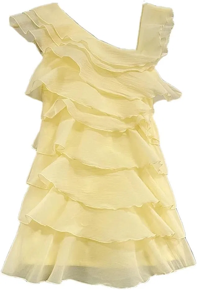 Женское мини-платье с одним плечом и рюшами, Yellow