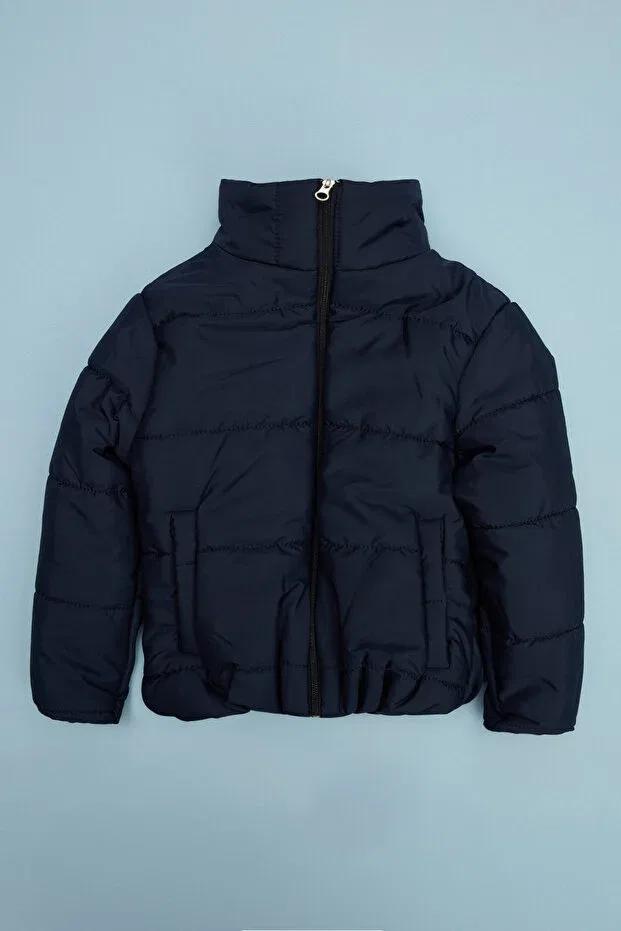 Детский пуховик для девочек с эластичным поясом Fulla Moda, Navy Blue