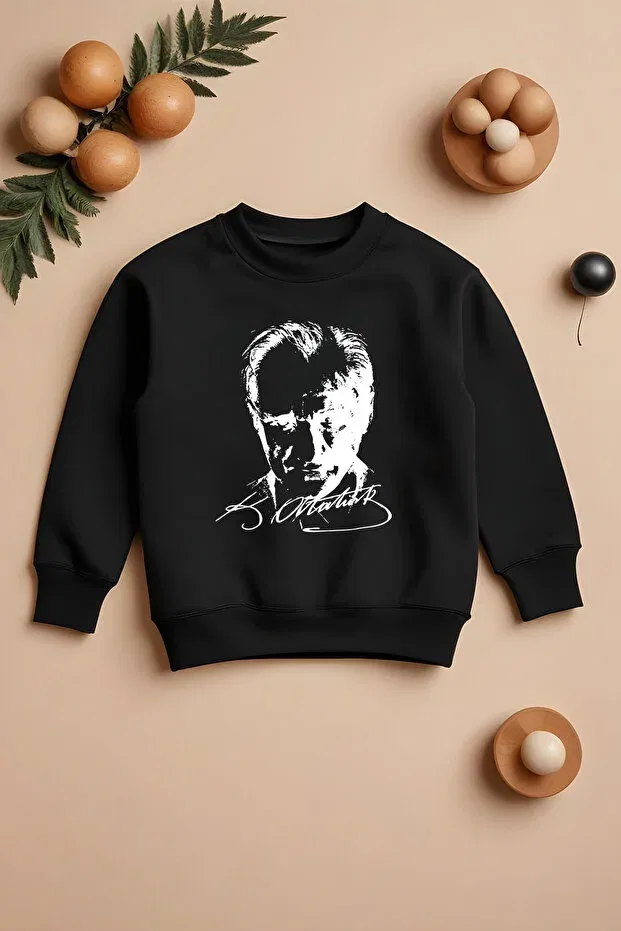 Детские свитшот для мальчиков с принтом Cep Mustafa Kemal Atatürk Printed Oversize Kids Sweatshirt Myada, Black
