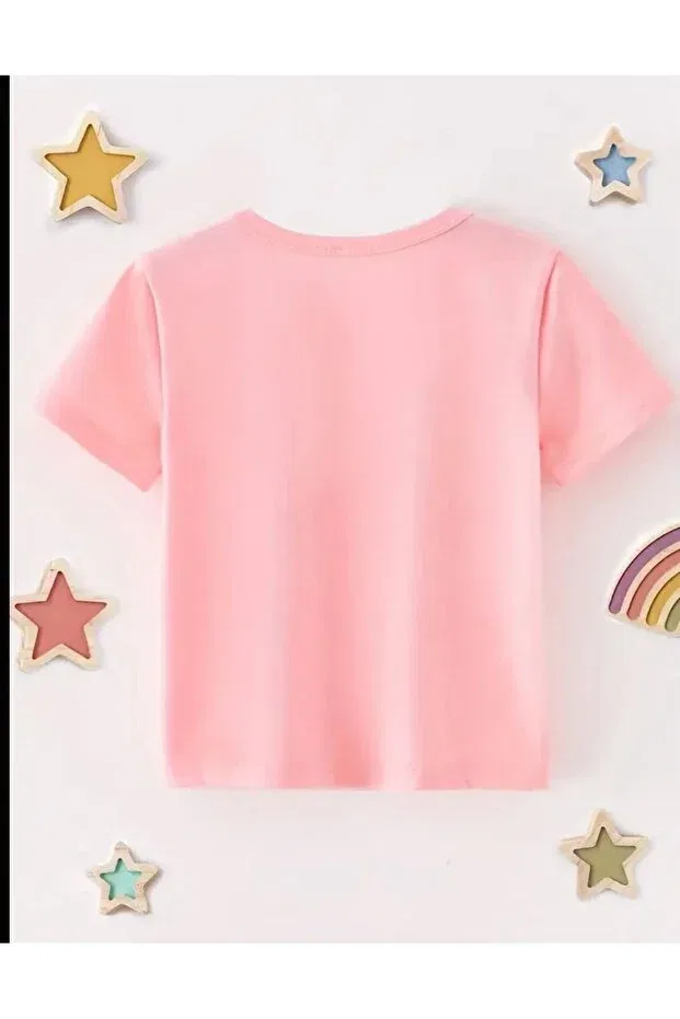 Детская футболка для девочек с принтом Girl'S Buckle Sweet Cat Printed Pink Combed Cotton Morning Kids, Pink — фото 2