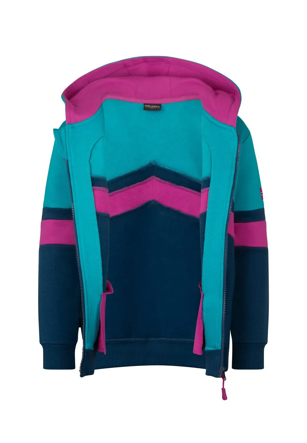 Детская куртка Flekkefjord - толстовка на молнии Trollkids, Madeira Blue/Dark Turquoise/Bright Berry — фото 3