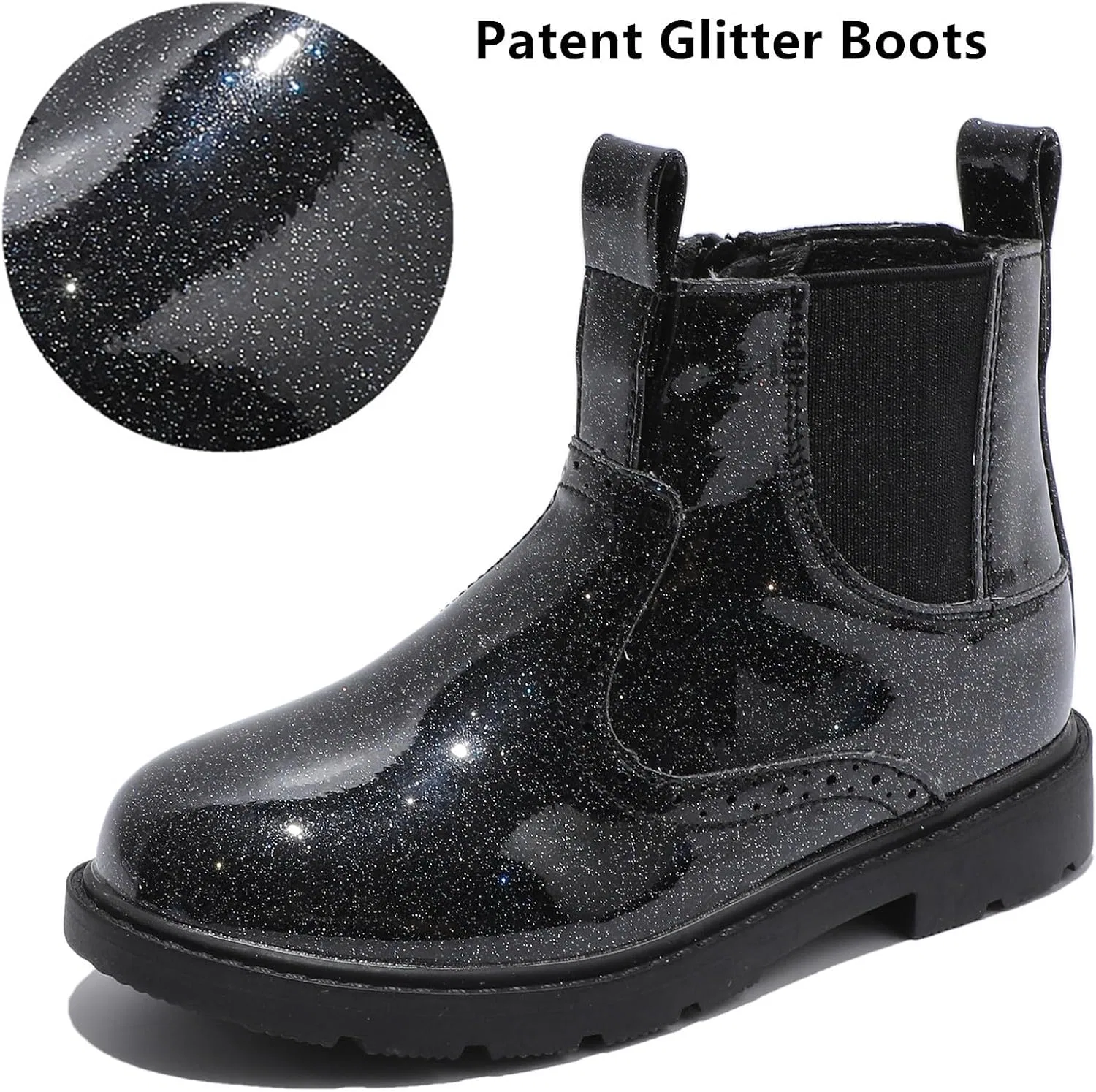Детские ботинки челси водонепроницаемые с боковой молнией DADAWEN, Black Glitter — фото 4