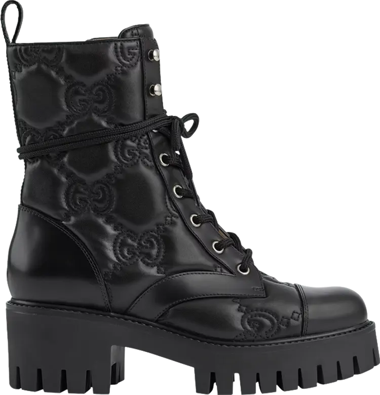 Ботинки Gucci Wmns GG Matelassé Lace Up Boot Black, черный