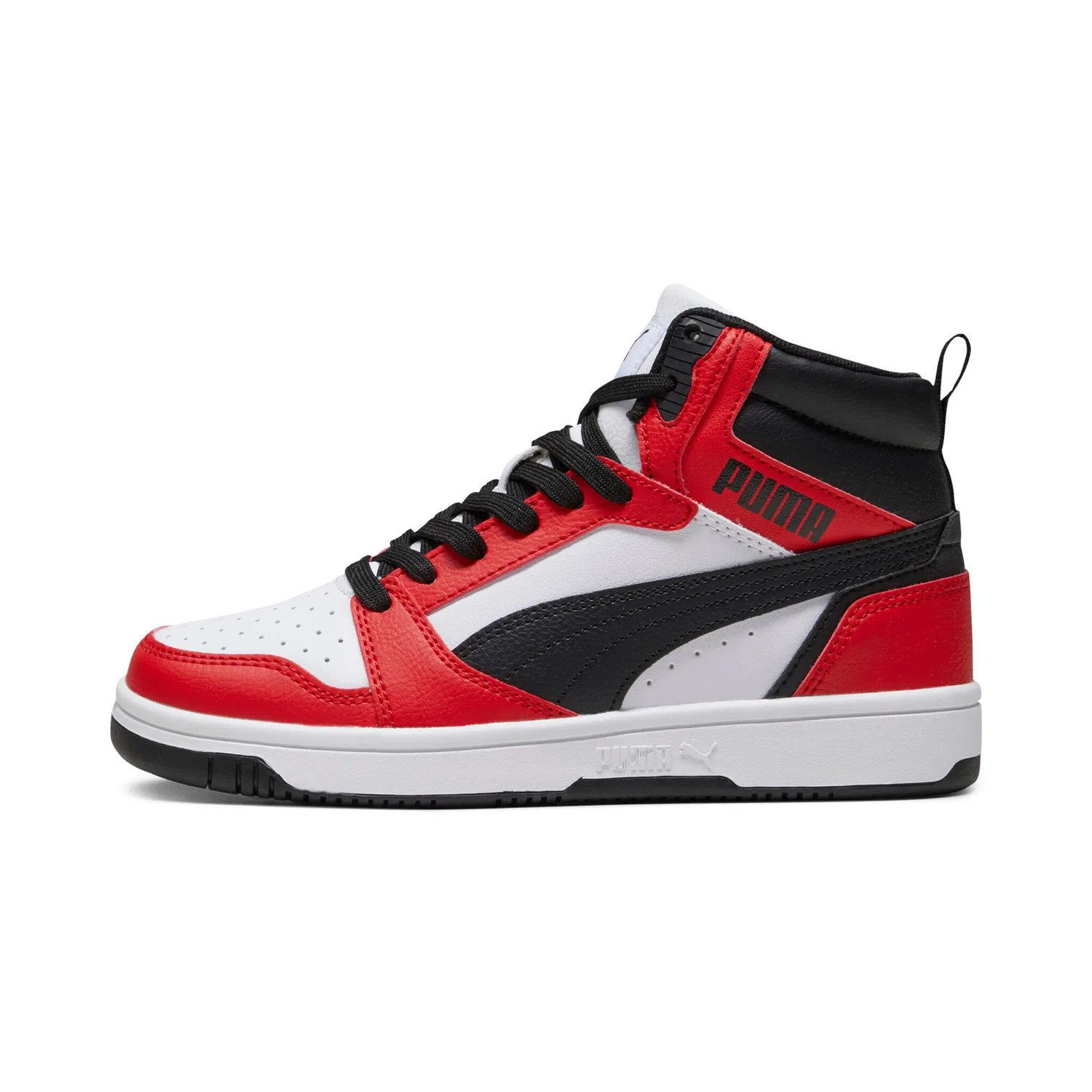 Детские кроссовки высокие с ретро-дизайном PUMA, White/Black/Red — фото 2