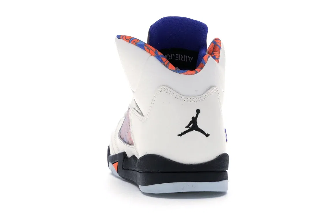 Детские кроссовки с длинным язычком Jordan 5 Retro International Flight Jordan, Sail/Racer Blue-Cone-Black — фото 4