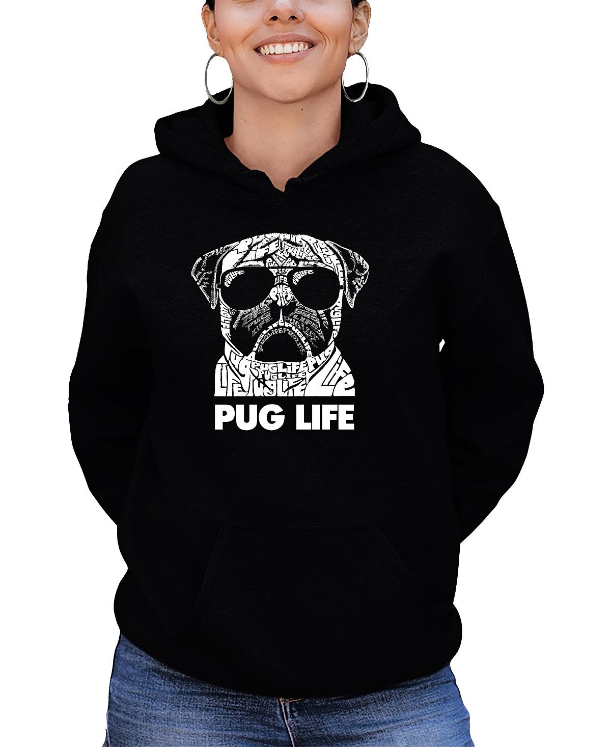 

Женская толстовка с капюшоном word art pug life LA Pop Art, черный