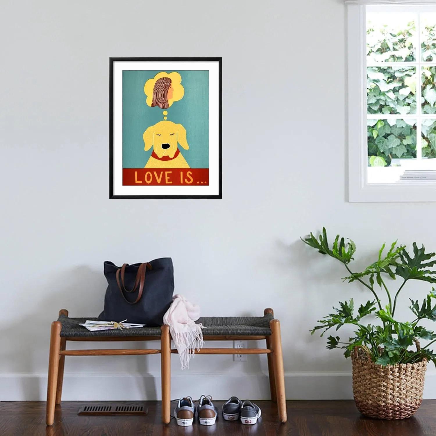 Детские ботинки для девочек с принтом Love Is Dog Girl Yellow on Black AllPosters, Black Frame — фото 3