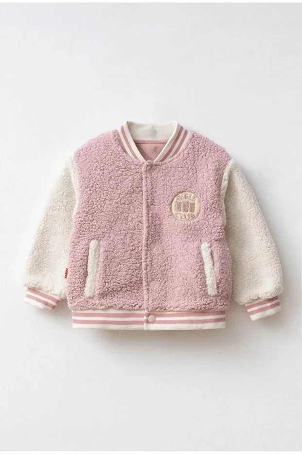 Детская зимняя куртка для девочек с вышивкой Bomber College Jacket Haribo, Powder — фото 2