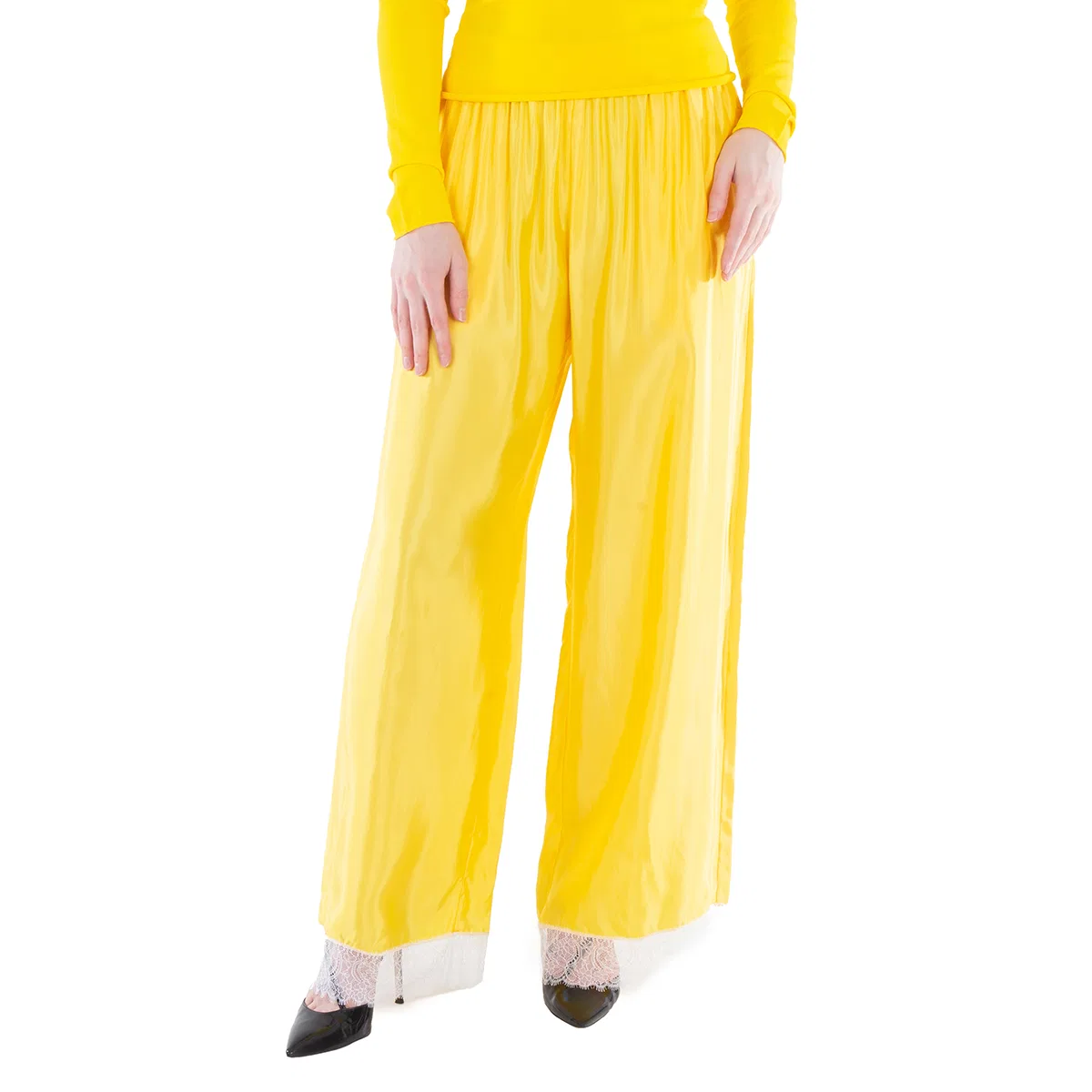 Брюки широкие из атласа Wide-Leg Silk Satin Trousers Burberry, Dandelion Yellow