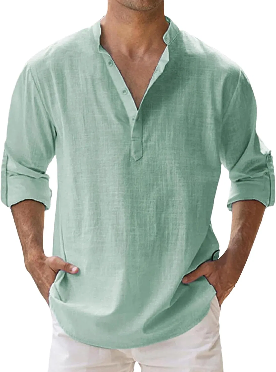 Мужская льняная футболка с длинным рукавом, Light Green