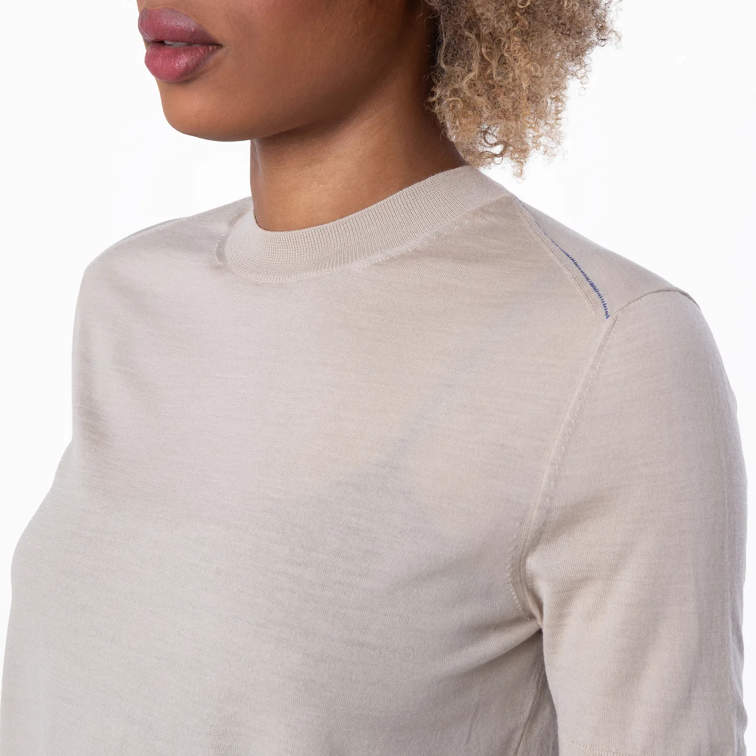 Футболка шерстяная с круглым вырезом Crew-Neck Wool Knitted T-Shirt Burberry, Oat — фото 2