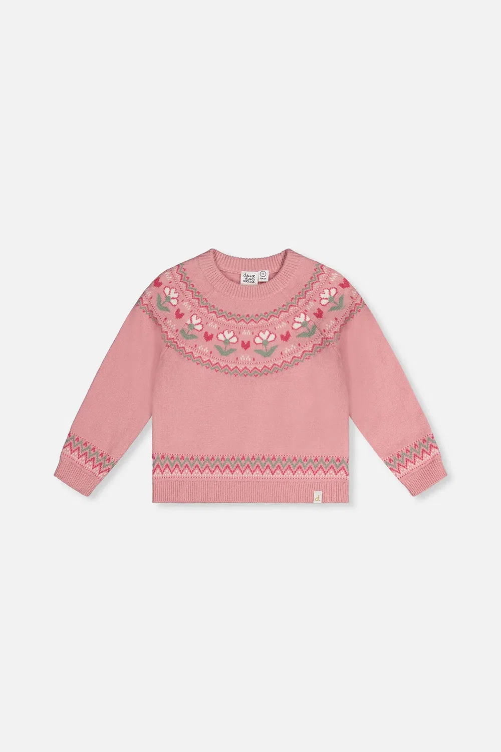 Детский свитер с длинным рукавом и цветочным жаккардом Flower Jacquard Deux par Deux, Pale Dusty Pink