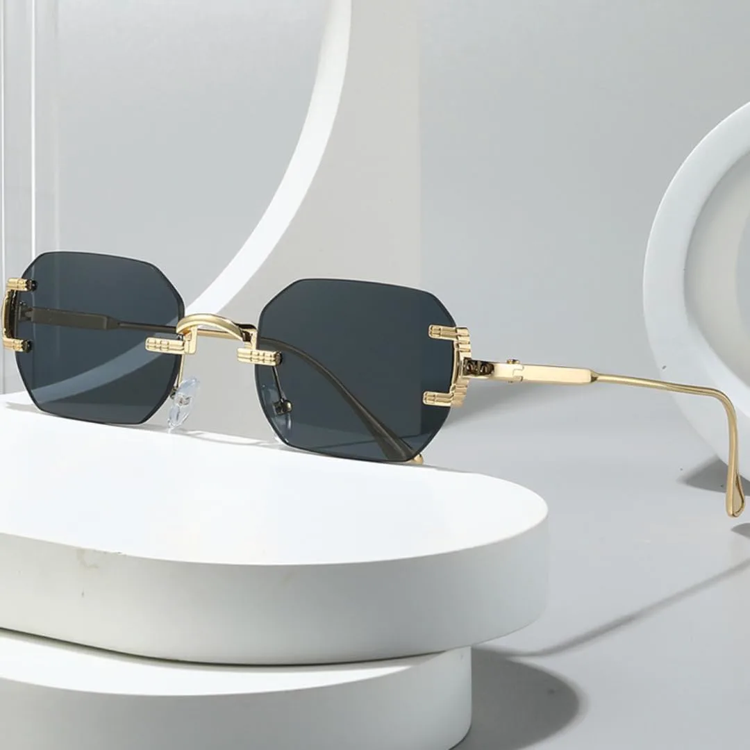 

Женские солнцезащитные очки без оправы с двойной перемычкой, прозрачные линзы Ocean, квадратная форма, защита от УФ-излучения UV400. Модные TVTBBVV, Gold-blue