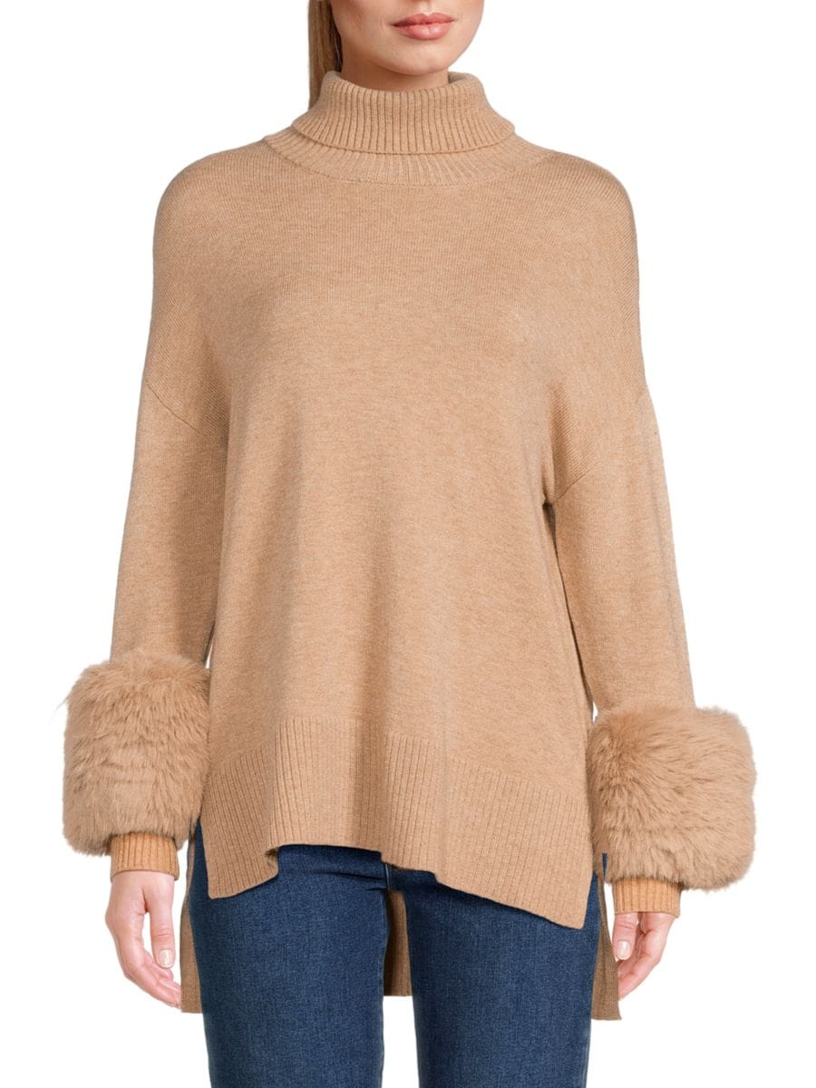 

Водолазка с отделкой из искусственного меха Saks Fifth Avenue, цвет New Camel